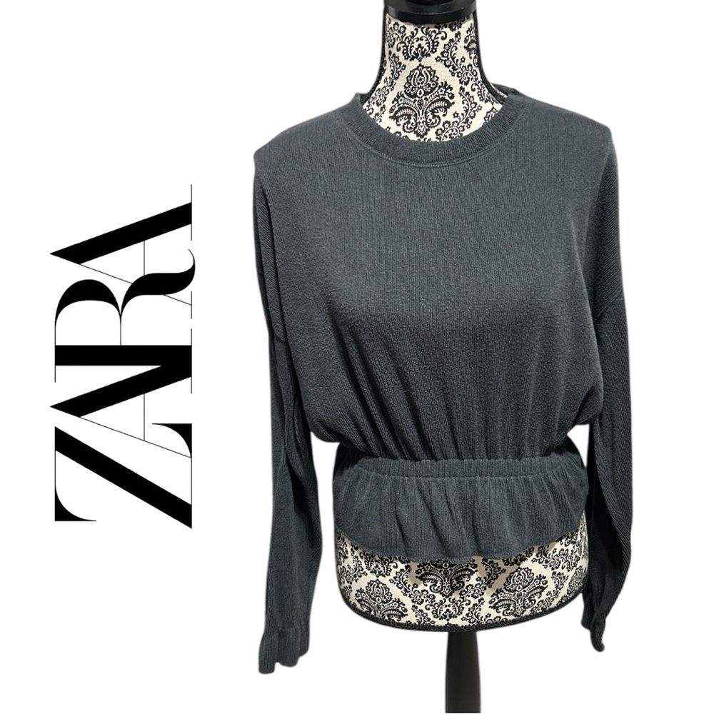 Zara Dark Gray Peplum Long Sleeve Top - Size‎ S